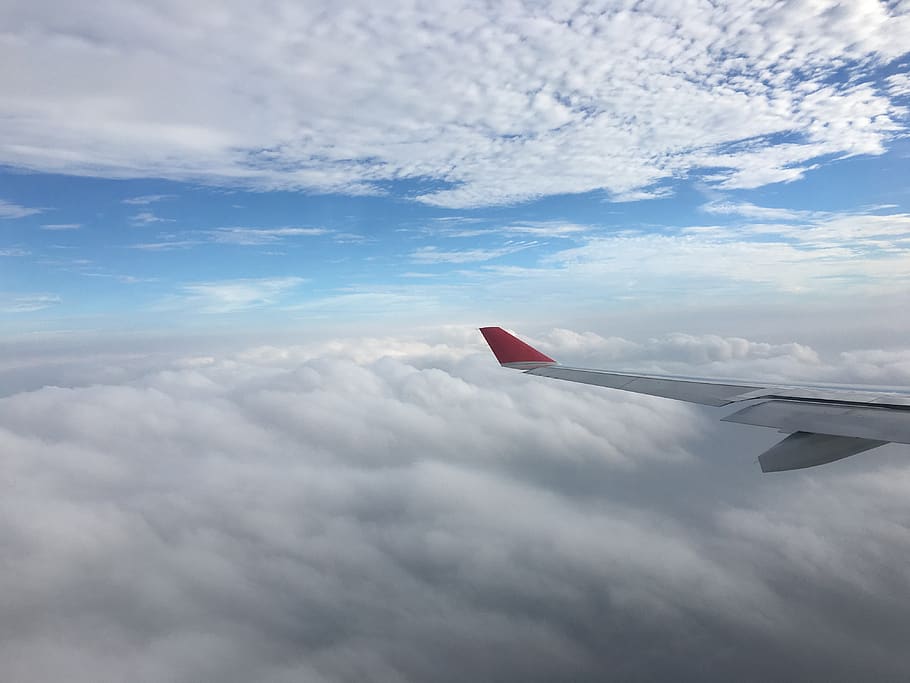 clouds, wings, sky, plane, flight, cloud - sky, airplane, air vehicle HD wallpaper