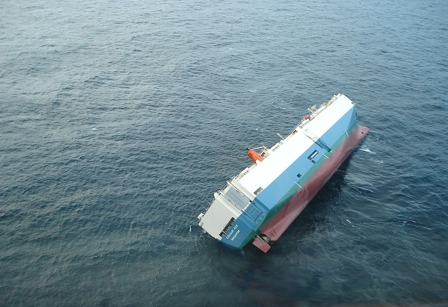 ship, capsized, listing, turned over, sea, ocean, water, sinking HD wallpaper