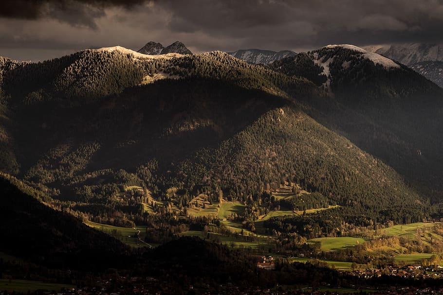 Bavarian Mountain Scenary, high angle photo of mountain, mountain range HD wallpaper