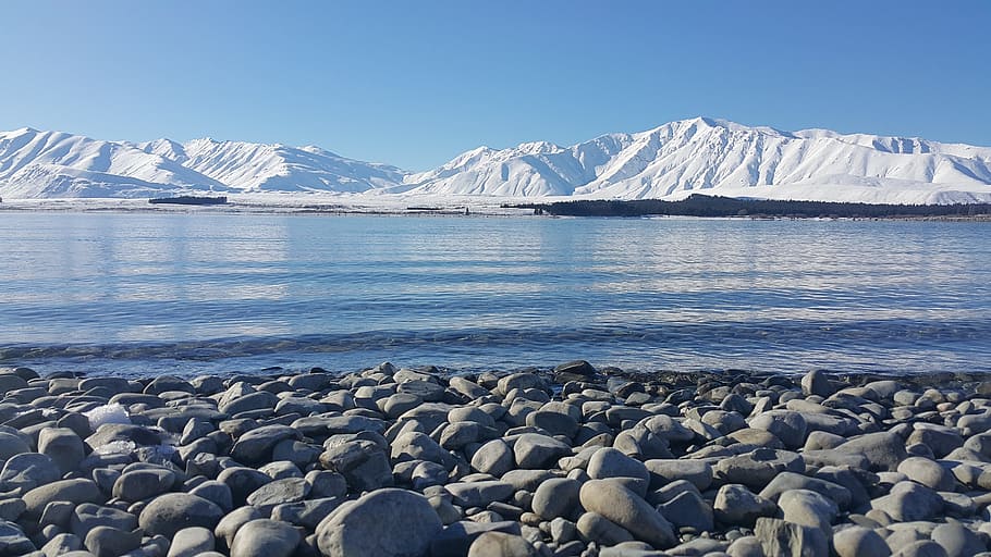 snow, water, ice, landscape, mountain, sea, tekapo, nz, cold temperature HD wallpaper