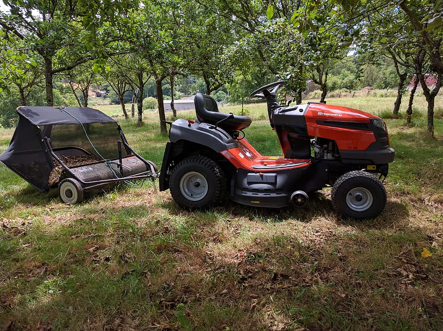 Tractor, Sweeper, Leaves, Apple Trees, sweeper leaves, no people HD wallpaper