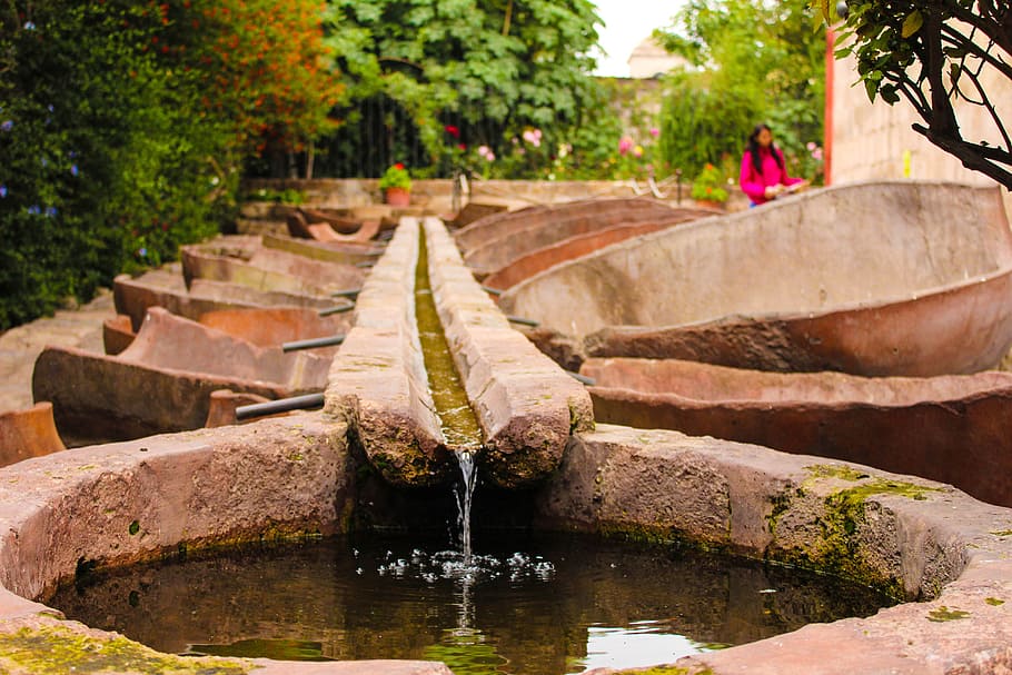 water, source, arequipa, peru, fountain pond, nature, plant HD wallpaper