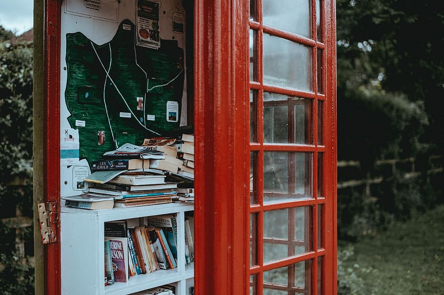 Hd Wallpaper Phone Box Library Red Framed Glass Door Near Bookshelf Telephone Box Wallpaper Flare