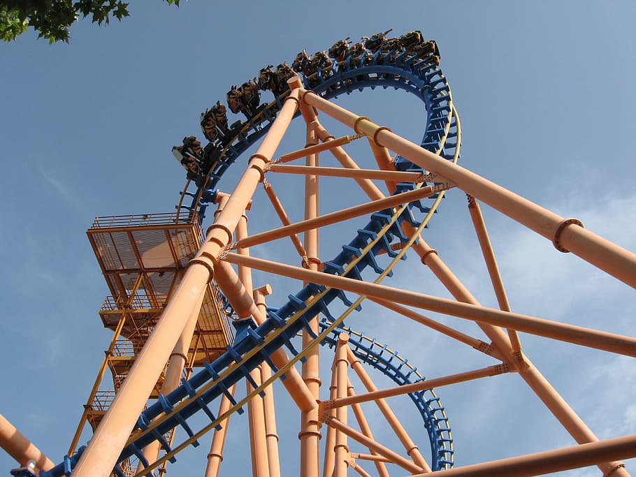 low-angle photography of roller coaster, height, vertigo, party HD wallpaper