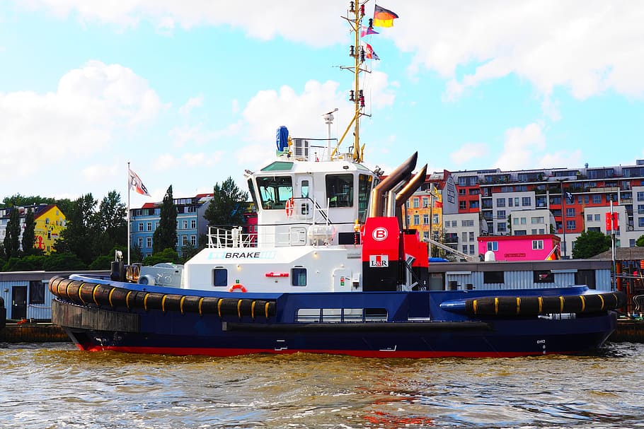 tug, port, hamburg, boot, schleppdampfer, elbe, tug boat, shipping HD wallpaper