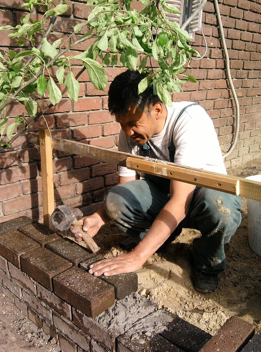 wall, garden, build, one person, real people, full length, day HD wallpaper