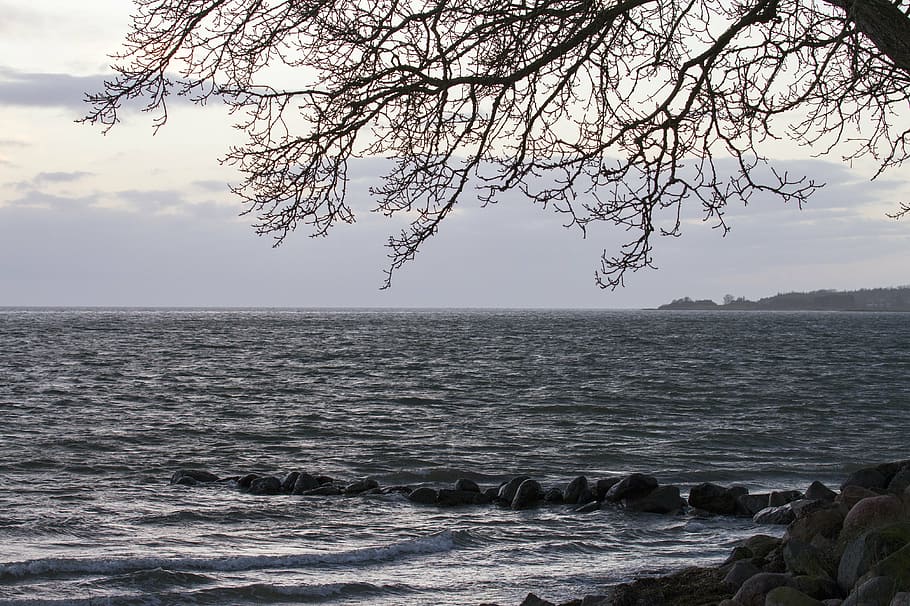 sea, water edge, clouds, beach, beautiful, natural, denmark HD wallpaper