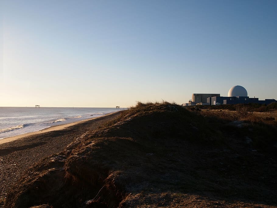 nuclear, power, beach, suffolk, morning, sky, sea, water, land HD wallpaper