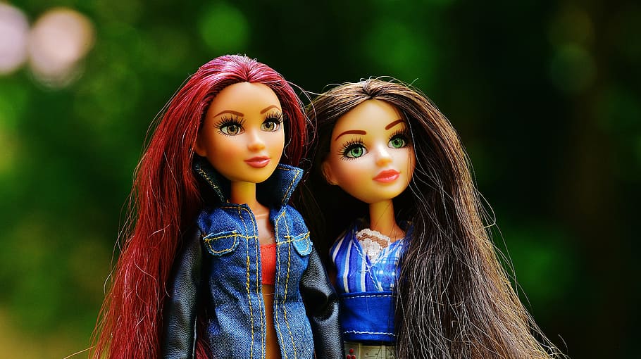 red haired and brown haired barbie doll photo, girlfriends, female