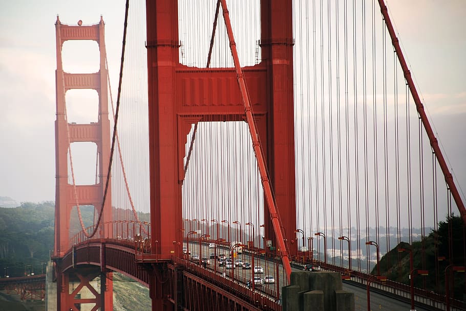 golden gate, bridge, infrastructure, mountain, view, landscape HD wallpaper