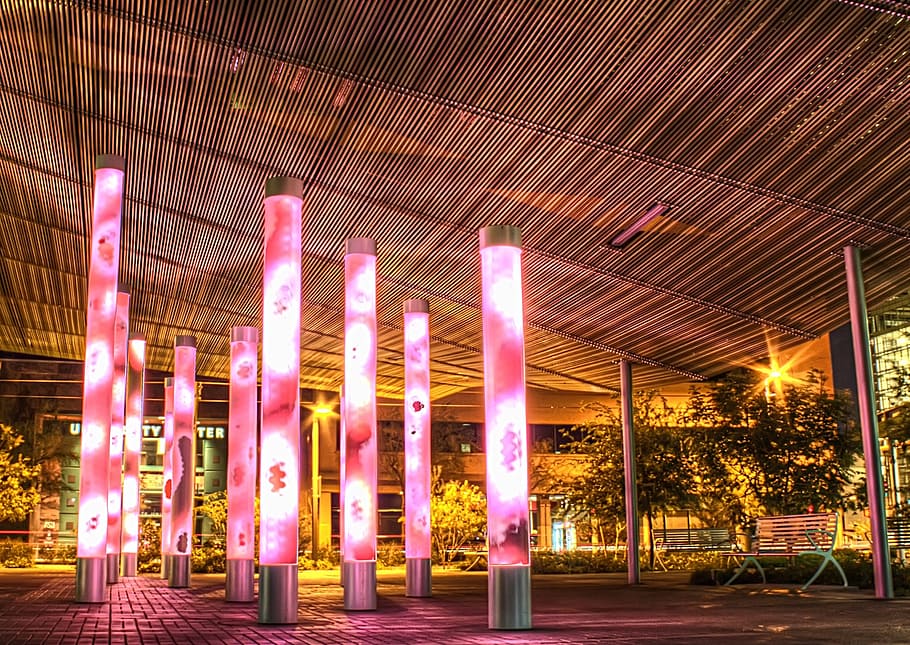 lights, architecture, art, design, modern, urban, structure HD wallpaper