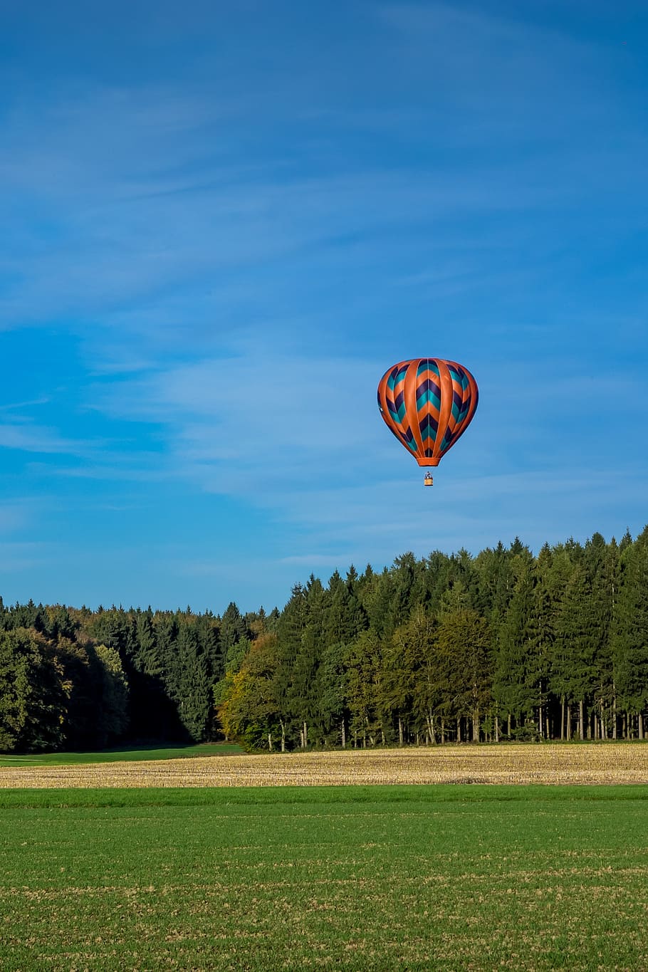 balloon, drive, sky, blue, forest, meadow, field, landing, hot air balloon HD wallpaper