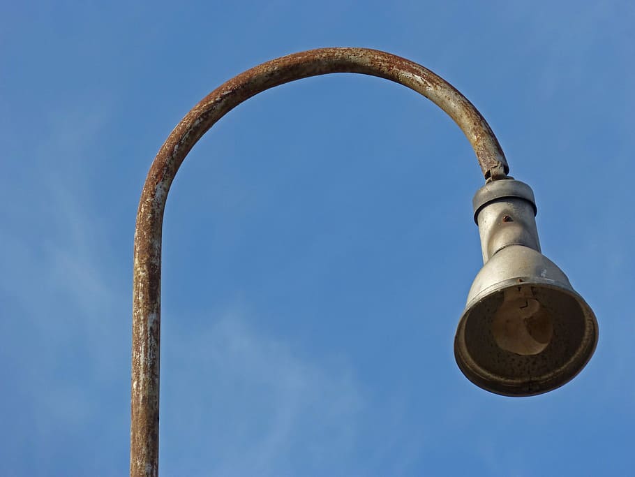 Lamp, Light, Luminary, Old, Abandonment, street lamp, blue HD wallpaper