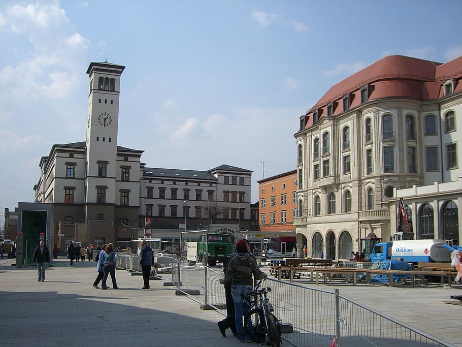 erfurt, bahnhofplatz, downtown, building, building exterior, HD wallpaper