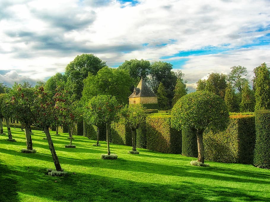 eyrignac manor gardens, dordogne, france, summer, spring, trees, HD wallpaper