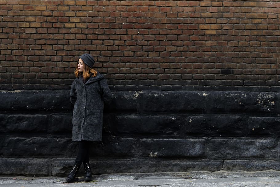 fashion, person, woman, street, beautiful, brick, brick wall HD wallpaper
