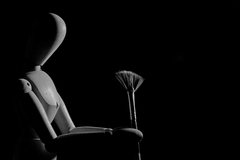 brush, reflection, white, black, snowman, nostalgia, black background HD wallpaper