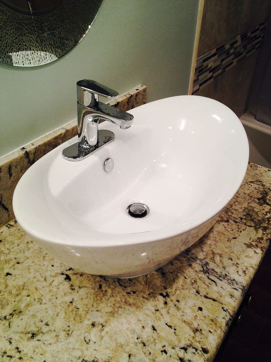 white ceramic sink and faucet, granite, bowl, porcelain, tap, HD wallpaper