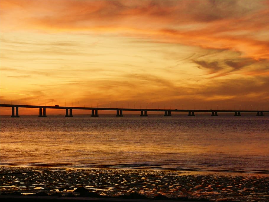 Dusk Sky Over Bridge at Lisbon, Portugal, clouds, photo, public domain HD wallpaper