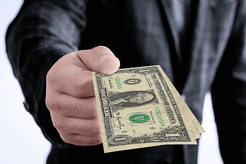 person giving a dollar banknotes, gift, hand, keep, give, present HD wallpaper