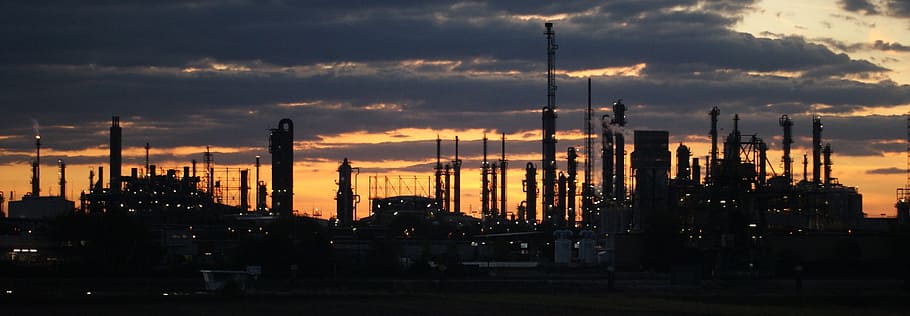 sunset, panorama, dawn, sky, panoramic image, industry, architecture HD wallpaper