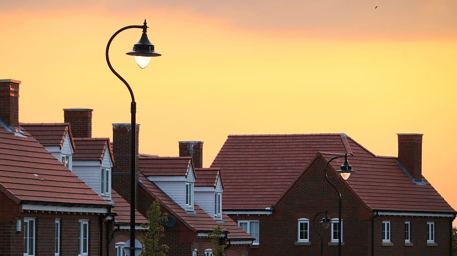 house, wall, bricks, window, village, light, bulb, pole, sky HD wallpaper