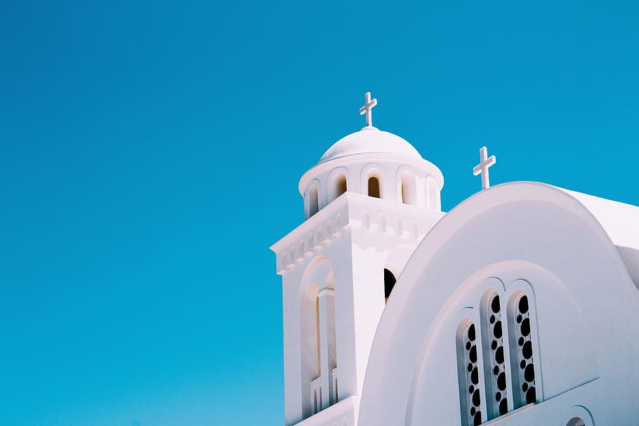 blue, sky, architecture, building, infrastructure, white, cross HD wallpaper