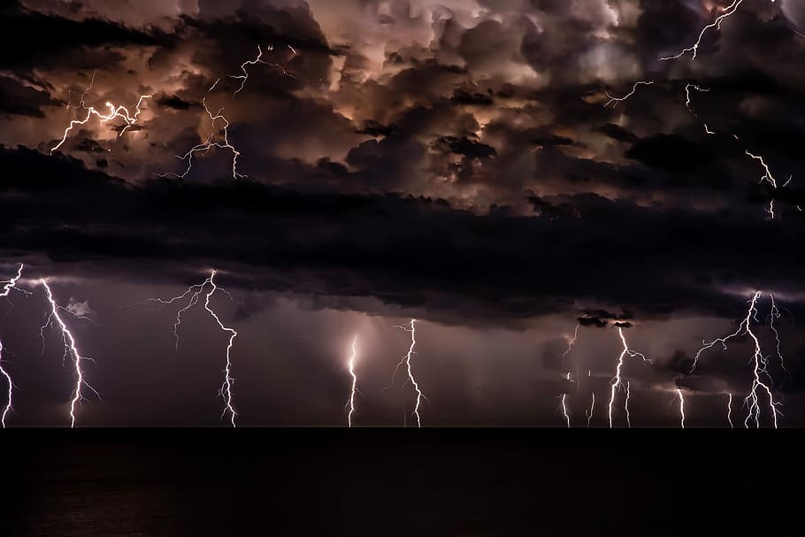 Hd Wallpaper Thunderstorm With Dark Clouds Lightning During Nighttime Cloud Sky Wallpaper Flare