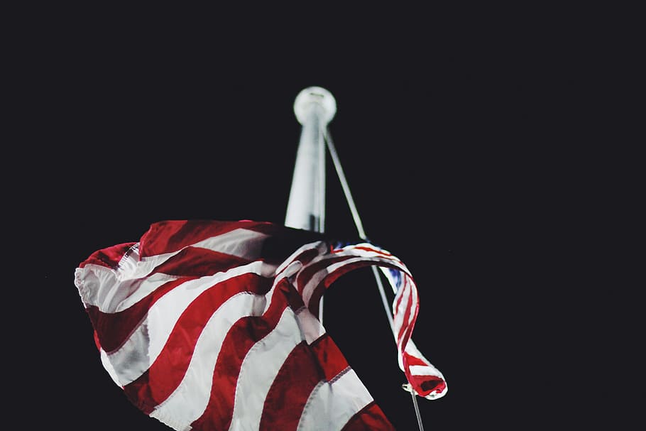 USA flag, flag of U.S.A, nation, white, steel, flag pole, stars and stripe, HD wallpaper