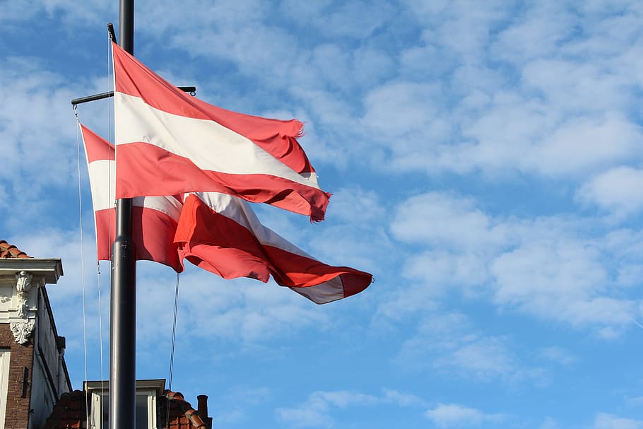 Flags, Gouda, Netherlands, summer, holland, patriotism, sky HD wallpaper