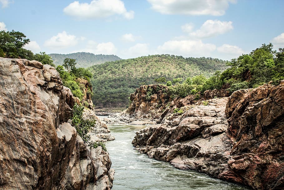 river, gorge, india, landscape, nature, water, scenic, travel HD wallpaper