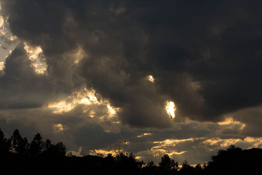 Clouds, Sunset, Sky, silhouette, nature, tranquil scene, tranquility HD wallpaper