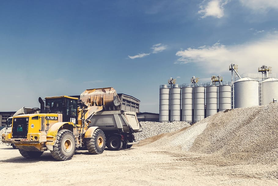sky, clouds, vehicle, technology, daytime, equipment, excavator HD wallpaper
