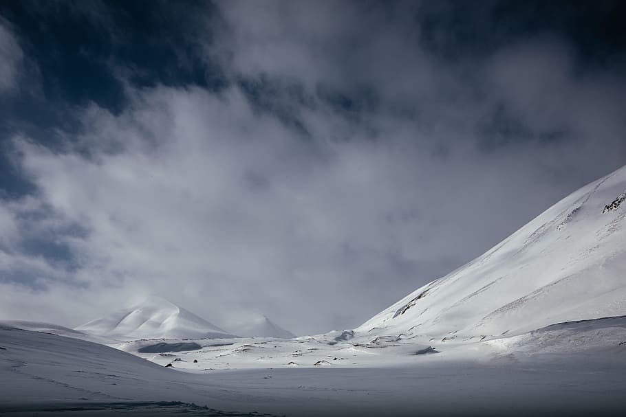 mountain, highland, cloud, sky, landscape, nature, valley, snow HD wallpaper