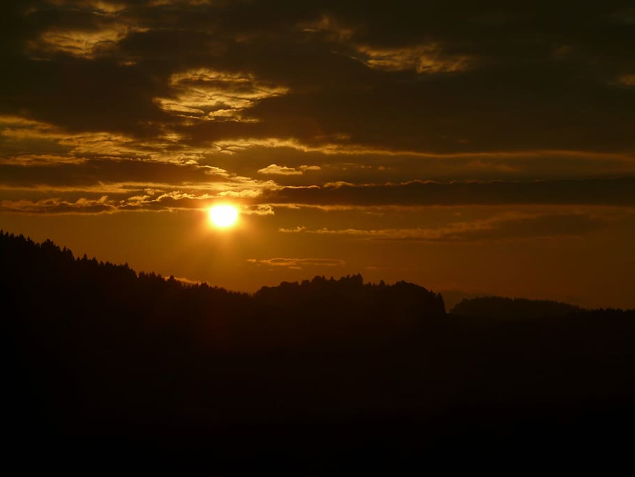 Sunset, Clouds, Dark, Evening, sky, twilight, forest, landscape HD wallpaper