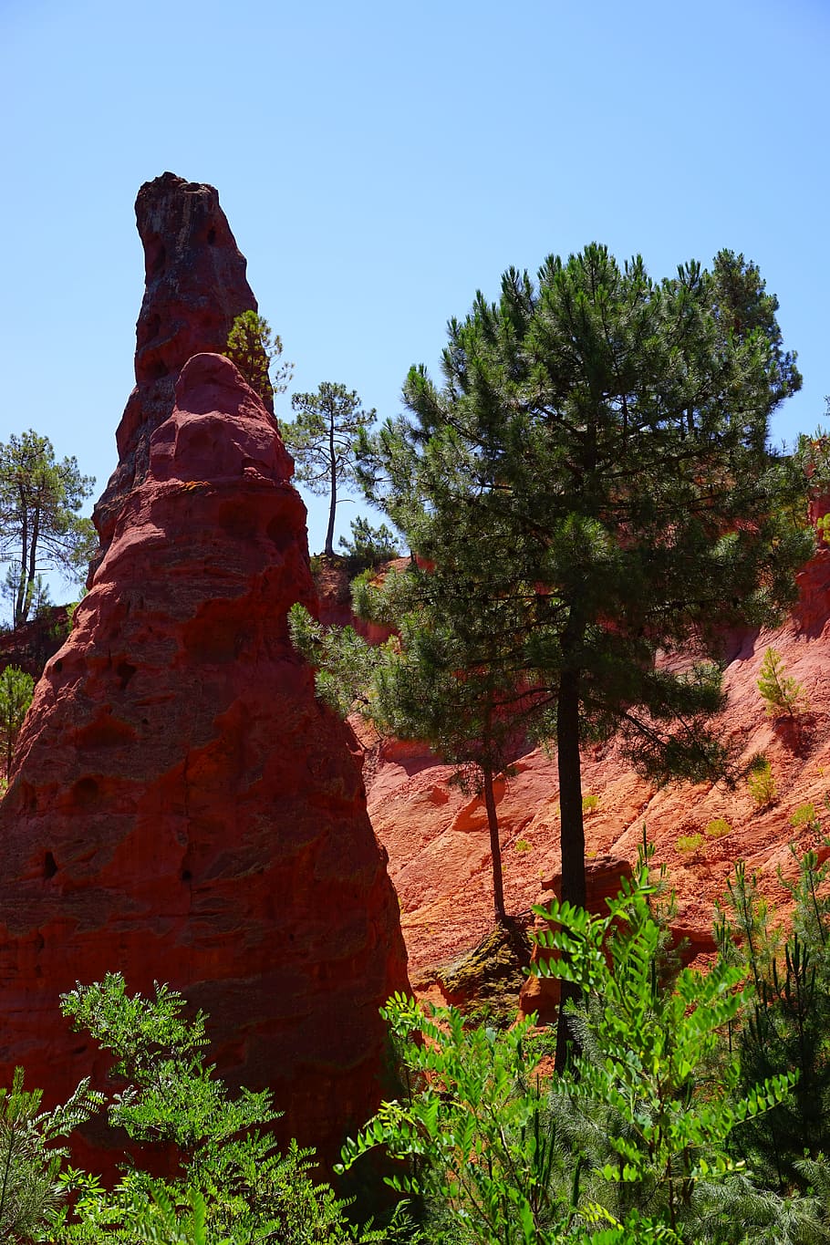pinnacle, rock, ocher rocks, roussillon, red, reddish, bright, HD wallpaper