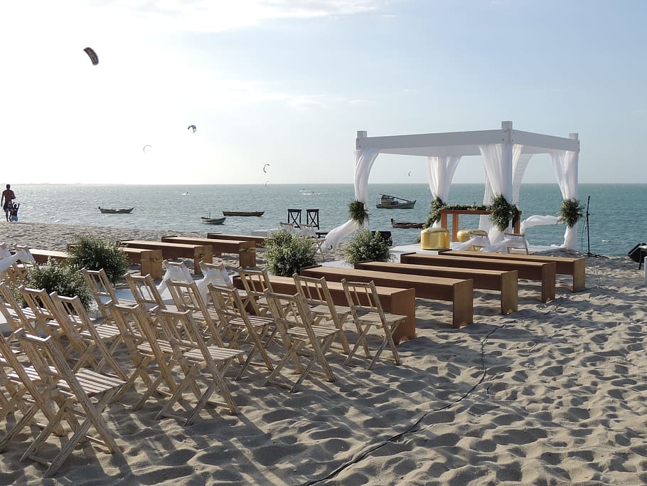 marriage, beach, sand, alliance, casal, litoral, sky, water HD wallpaper