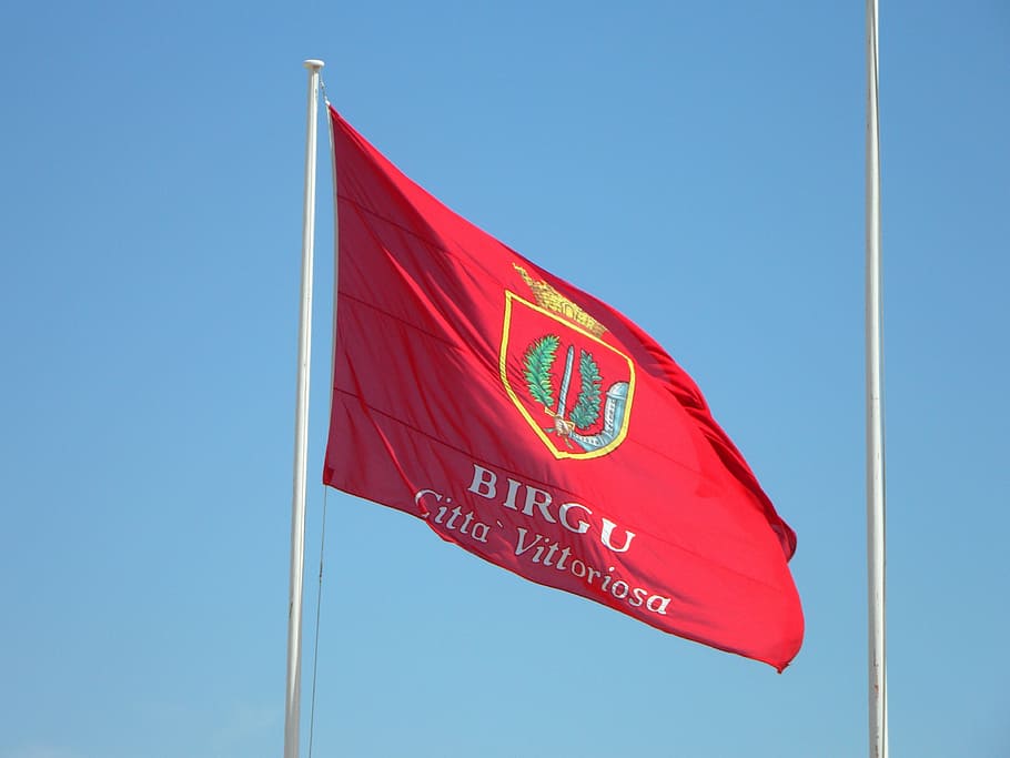 flag, blow, malta, red, city flag, birgu, vittoriosa, coat of arms HD wallpaper