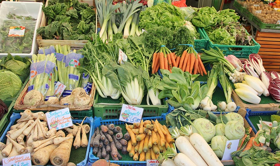 cabbage and radish, market, final sale, food, vegetables, variation, HD wallpaper