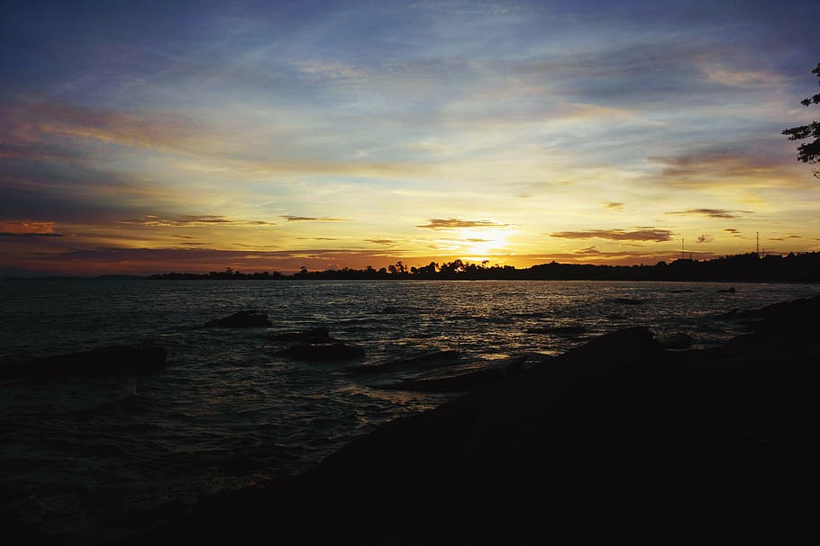 sunset, ocean, colorful, sky, sea, water, nature, beach, sunlight HD wallpaper