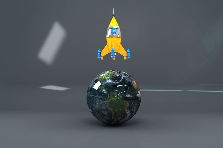 rocket, 3d modeling, sphere, studio shot, indoors, globe - man made object HD wallpaper