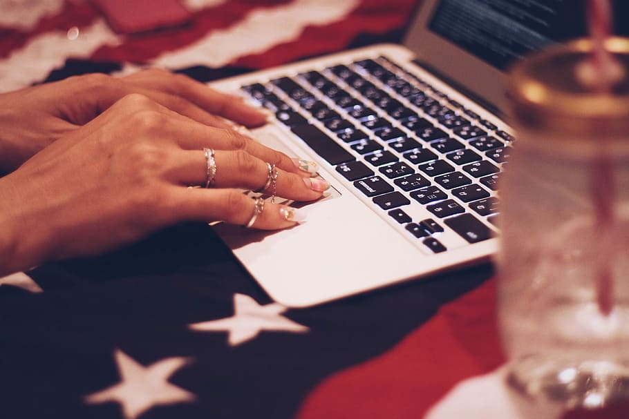 person finger touching laptop, computer, technology, internet HD wallpaper