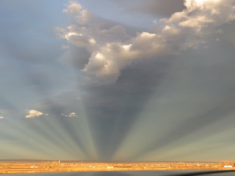 anticrepuscular rays, prairie, countryside, sky, clouds, outdoors HD wallpaper
