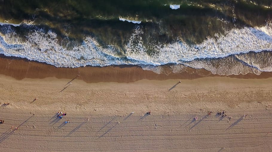 aerial photography of sea, aerial photography of ocean wave, sand HD wallpaper