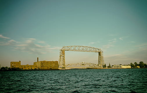 duluth, minnesota, sky, clouds, lift bridge, architecture, lake HD wallpaper