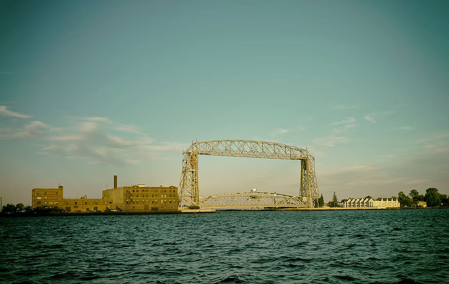 duluth, minnesota, sky, clouds, lift bridge, architecture, lake HD wallpaper