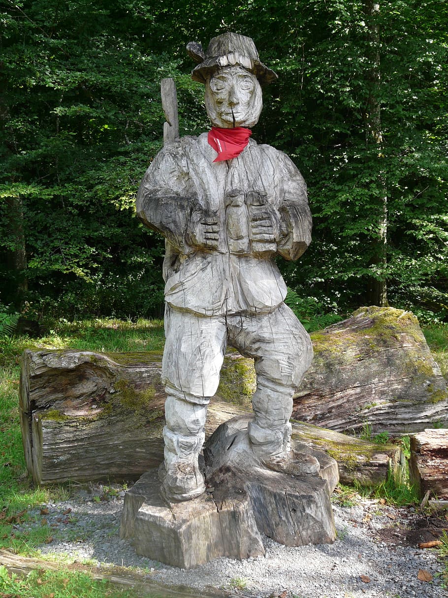 Hunter, Waldmann, Carving, holzfigur, figure, life size, lifelike HD wallpaper