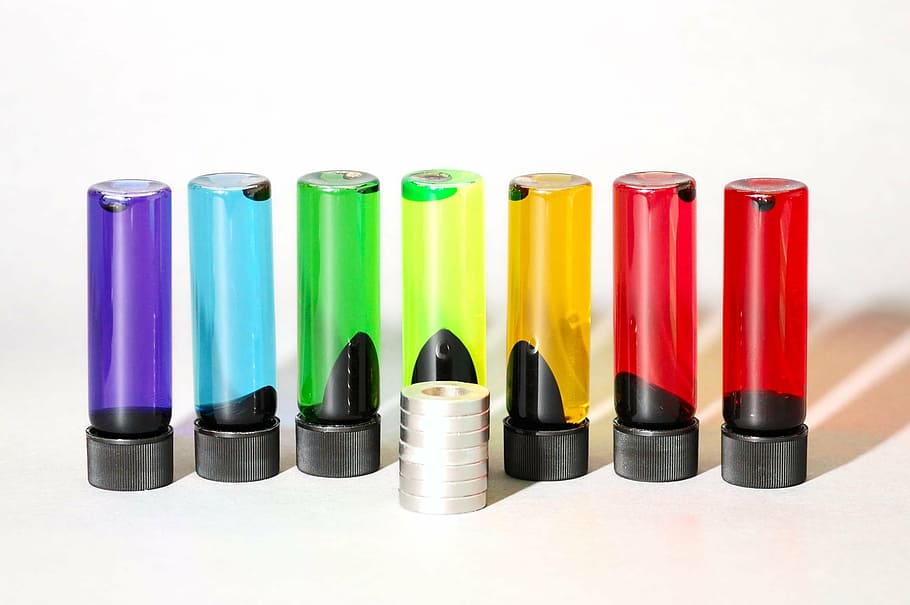 assorted-color bottle lot, ferromagnetism, ferrofluid, science, HD wallpaper