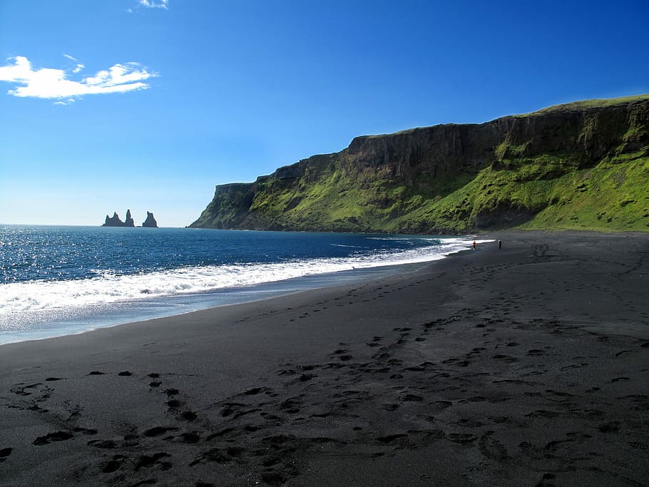 rock formation near sea under clear sky during daytime, Vík Í Mýrdal