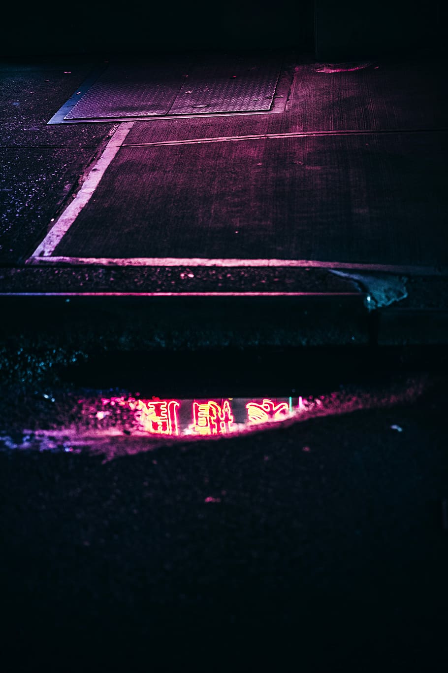 neon, puddle, reflection, pink, walk, night, transportation HD wallpaper